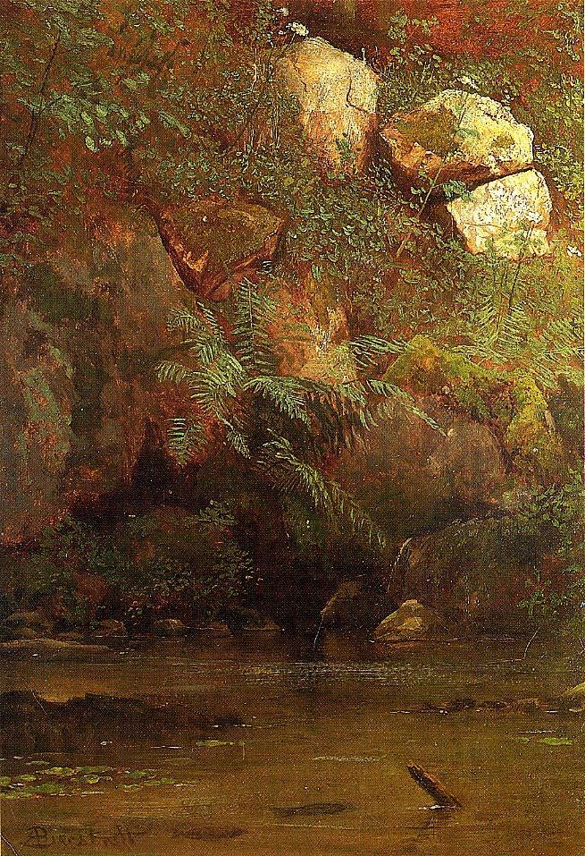 Albert Bierstadt Oil Painting Ferns and Rocks on an Embankment